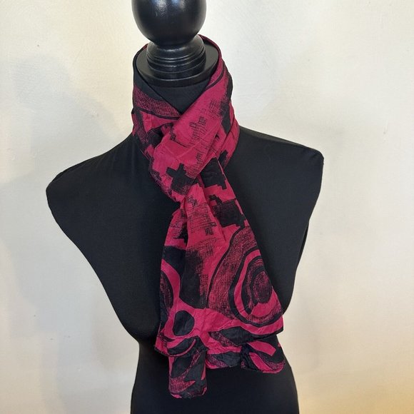 Jones New York Womens Head Neck Scarf Pink Fuchsia Geometric Career - Picture 1 of 9
